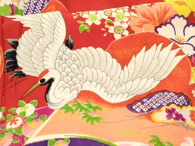 平和屋着物[]アンティーク 大正ロマン 七五三 女の子 ３歳 祝着 三つ身 単衣 飛鶴冊子花文 逸品 DABC5282ma