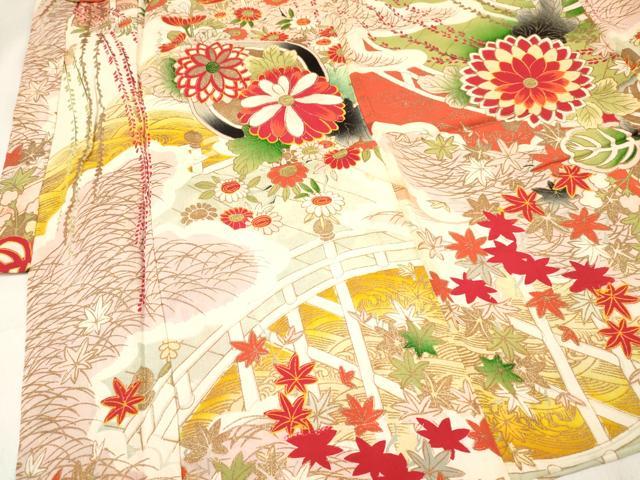 平和屋着物[]アンティーク 大正ロマン 七五三 女の子 ３歳 祝着 三つ身 草花文 金彩 逸品 DABC5284ma