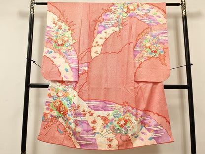 平和屋着物[]七五三　女の子　７歳　祝着　四つ身　駒刺繍　雪芝花車文　金彩　逸品　DABC5285ma