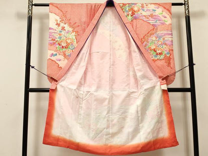 平和屋着物[]七五三　女の子　７歳　祝着　四つ身　駒刺繍　雪芝花車文　金彩　逸品　DABC5285ma