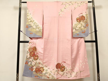平和屋着物∵女の子　十三参り　子供　祝着　鼓飛鶴花文　暈し染め　金彩　逸品　DABC5286ma