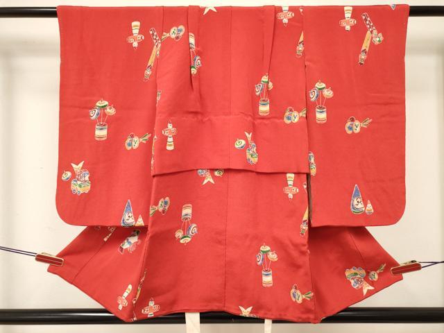 平和屋着物[]七五三 女の子 ３歳 祝着 三つ身 型染 玩具文 鬼しぼ縮緬 逸品 DABC5287ma