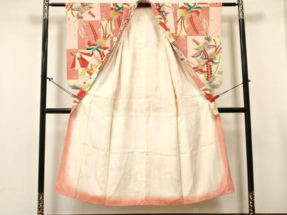 平和屋着物∵アンティーク　大正ロマン　女の子　十三参り　子供　祝着　花鳥文　金彩　逸品　DABC5289ma