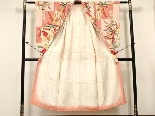 平和屋着物∵アンティーク　大正ロマン　女の子　十三参り　子供　祝着　花鳥文　金彩　逸品　DABC5289ma