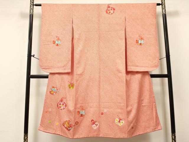 平和屋着物[]七五三　女の子　７歳　祝着　四つ身　刺繍　絞り　仕覆花文　金糸　逸品　DABC5292ma