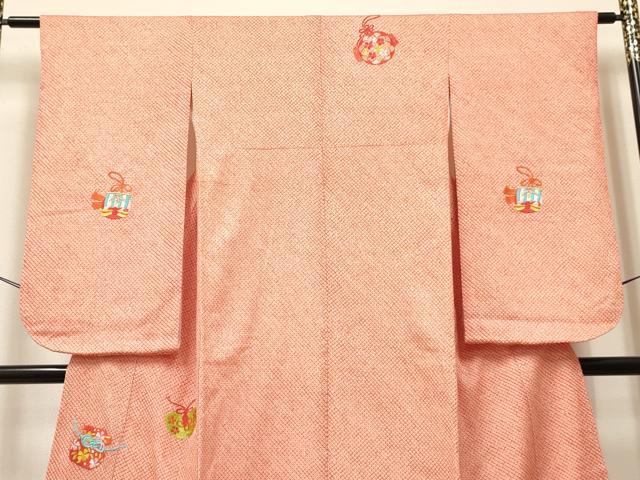 平和屋着物[]七五三　女の子　７歳　祝着　四つ身　刺繍　絞り　仕覆花文　金糸　逸品　DABC5292ma