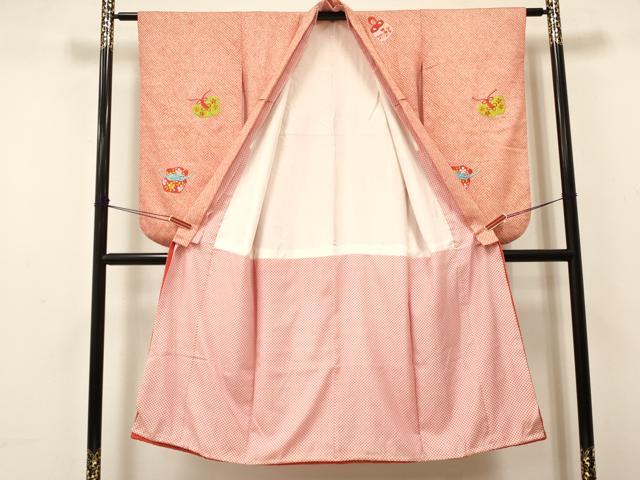 平和屋着物[]七五三　女の子　７歳　祝着　四つ身　刺繍　絞り　仕覆花文　金糸　逸品　DABC5292ma