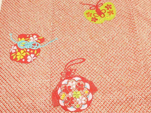 平和屋着物[]七五三　女の子　７歳　祝着　四つ身　刺繍　絞り　仕覆花文　金糸　逸品　DABC5292ma