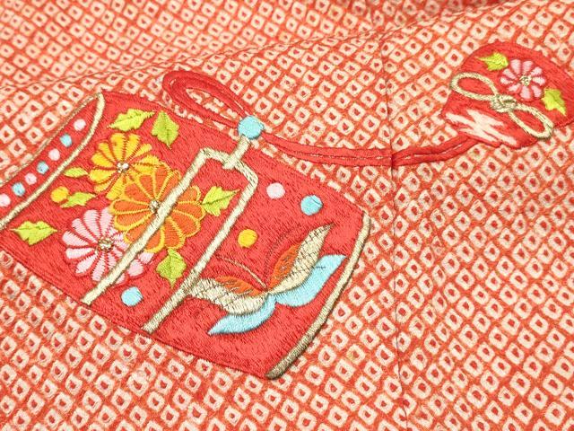 平和屋着物[]七五三　女の子　７歳　祝着　四つ身　刺繍　絞り　仕覆花文　金糸　逸品　DABC5292ma