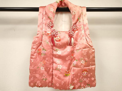 平和屋着物[]七五三　女の子　３歳　祝着　三つ身　長襦袢(無双仕立て・半衿刺繍)・被布セット　鞠花文　金彩　逸品　DABC5293ma