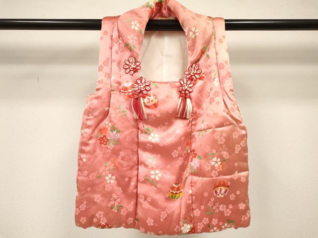 平和屋着物[]七五三 女の子 ３歳 祝着 三つ身 長襦袢(無双仕立て・半衿刺繍)・被布セット 鞠花文 金彩 逸品 DABC5293ma
