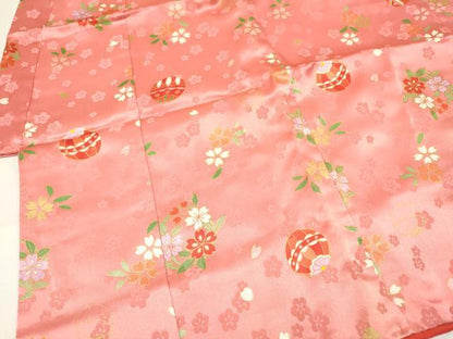 平和屋着物[]七五三 女の子 ３歳 祝着 三つ身 長襦袢(無双仕立て・半衿刺繍)・被布セット 鞠花文 金彩 逸品 DABC5293ma