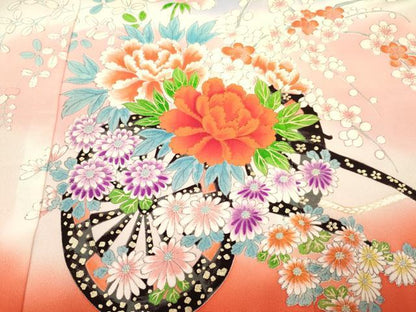 平和屋着物[]七五三　女の子　３歳　祝着　三つ身　長襦袢(袷・半衿刺繍)セット　花車文　暈し染め　金彩　逸品　DABC5296ma
