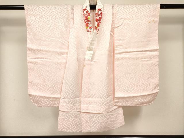 平和屋着物[]七五三　女の子　３歳　祝着　三つ身　長襦袢(無双仕立て・半衿刺繍)セット　駒刺繍　花車文　金彩　逸品　DABC5297ma