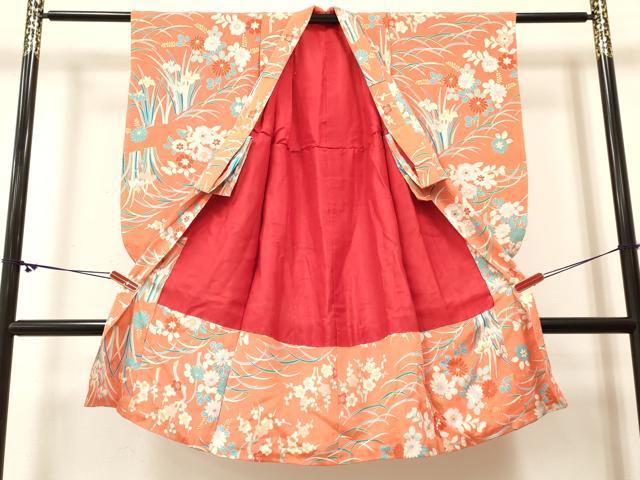 平和屋着物[]七五三　女の子　７歳　祝着　四つ身　長襦袢(袷)セット　草花文　金彩　逸品　DABC5298ma
