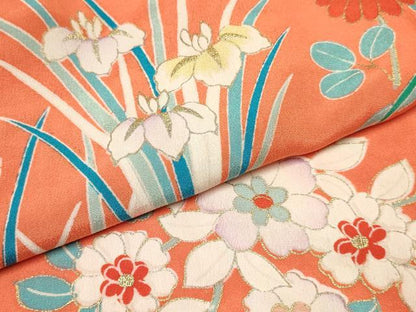 平和屋着物[]七五三　女の子　７歳　祝着　四つ身　長襦袢(袷)セット　草花文　金彩　逸品　DABC5298ma