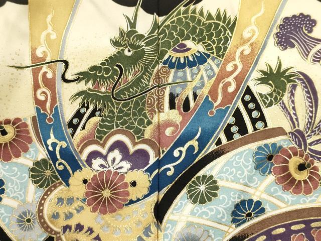 平和屋着物[]七五三　男の子　羽織　龍　兜　地紙重ね松文　暈し染め　金彩　逸品　DABC5299ma