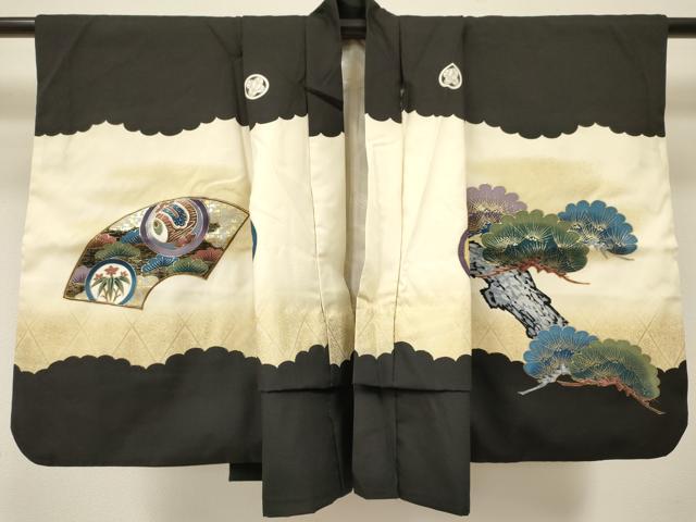 平和屋着物[]七五三　男の子　羽織　龍　兜　地紙重ね松文　暈し染め　金彩　逸品　DABC5299ma