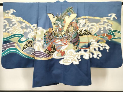 平和屋着物[]七五三　男の子　祝着・羽織・行灯袴・雪駄・小物セット　龍　兜　立波文　暈し染め　金彩　DABC5303ma