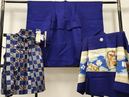 平和屋着物[]七五三　男の子　祝着・羽織・行灯袴・小物セット　鷹　鷲　風景松文　金彩　DABC5305ma