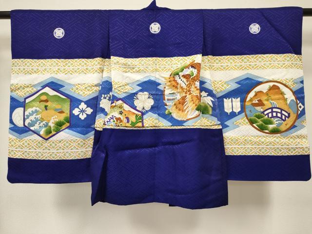 平和屋着物[]七五三　男の子　祝着・羽織・行灯袴・小物セット　鷹　鷲　風景松文　金彩　DABC5305ma