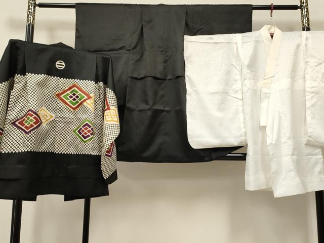 平和屋着物[]七五三　男の子　祝着・羽織・長襦袢(単衣)セット　駒刺繍　菱文　金彩　DABC5306ma