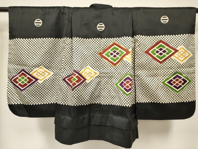 平和屋着物[]七五三　男の子　祝着・羽織・長襦袢(単衣)セット　駒刺繍　菱文　金彩　DABC5306ma