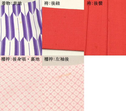 平和屋着物[]卒園式　女の子　子供　祝着・長襦袢(単衣・半衿刺繍)・行灯袴・帯セット　矢羽文　洗える着物　DABC5309ma