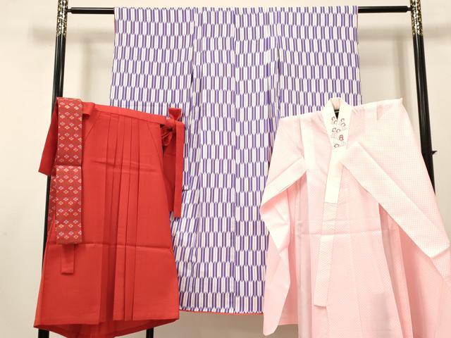 平和屋着物[]卒園式　女の子　子供　祝着・長襦袢(単衣・半衿刺繍)・行灯袴・帯セット　矢羽文　洗える着物　DABC5309ma