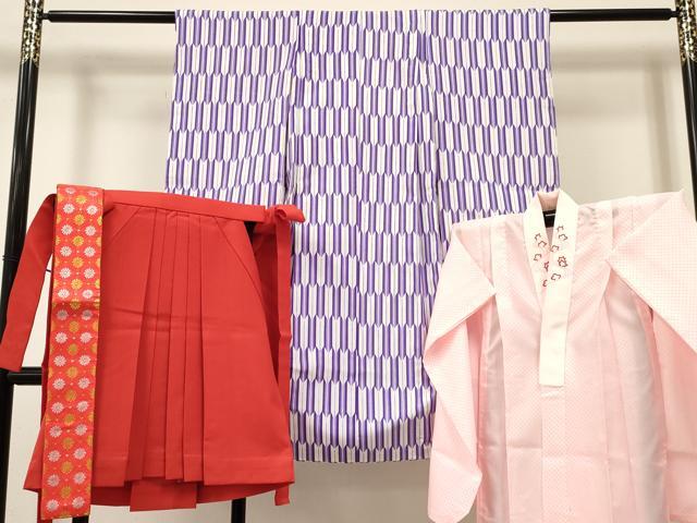 平和屋着物[]卒園式 女の子 子供 祝着・長襦袢(単衣・半衿刺繍)・行灯袴・帯セット 矢羽文 洗える着物 DABC5312ma