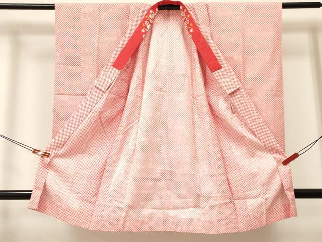 平和屋着物[]女の子　子供　長襦袢　無双仕立て　鹿の子文様　半衿刺繍　洗える着物　DABC5315ma