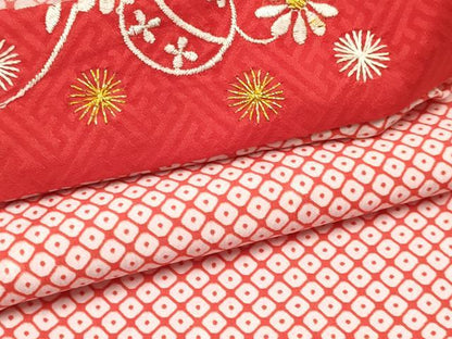 平和屋着物[]女の子　子供　長襦袢　無双仕立て　鹿の子文様　半衿刺繍　洗える着物　DABC5315ma