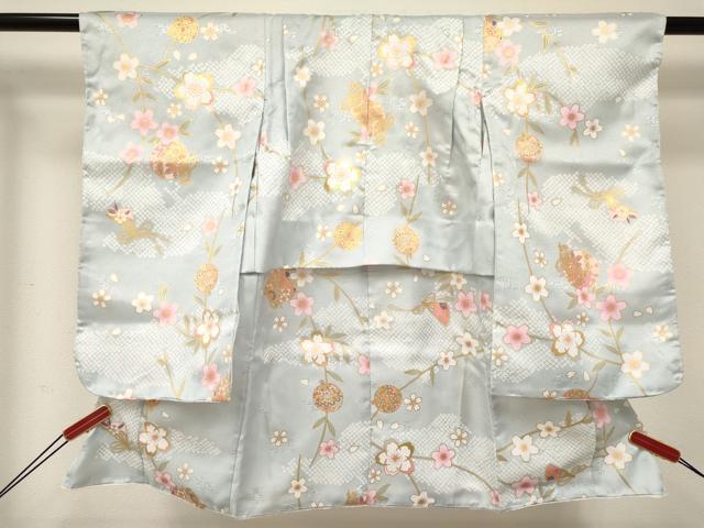 平和屋着物[]七五三　女の子　３歳　祝着　三つ身　長襦袢(単衣)・被布・草履・小物セット　鈴花文　金彩　箱付き　DABC5316ma