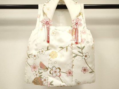 平和屋着物[]七五三　女の子　３歳　祝着　三つ身　長襦袢(単衣)・被布・草履・小物セット　扇面鈴花文　金彩　箱付き　DABC5318ma