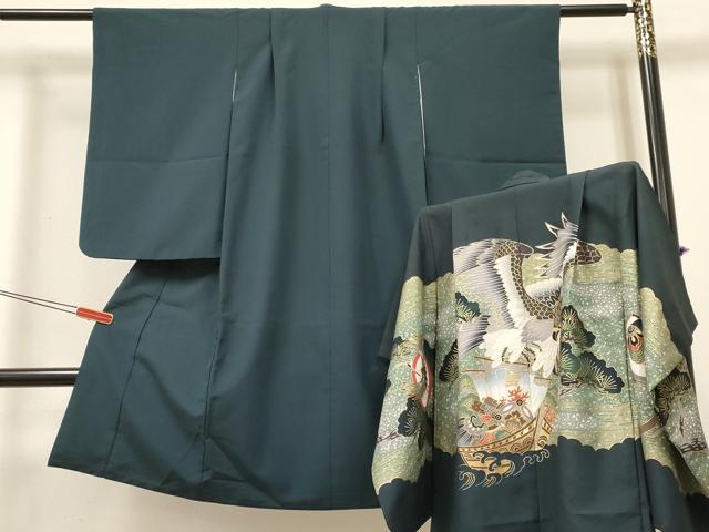 平和屋着物[]七五三 男の子 祝着・羽織セット 鷹 鷲 宝船 飛鶴松文 金彩 DABC5319ma