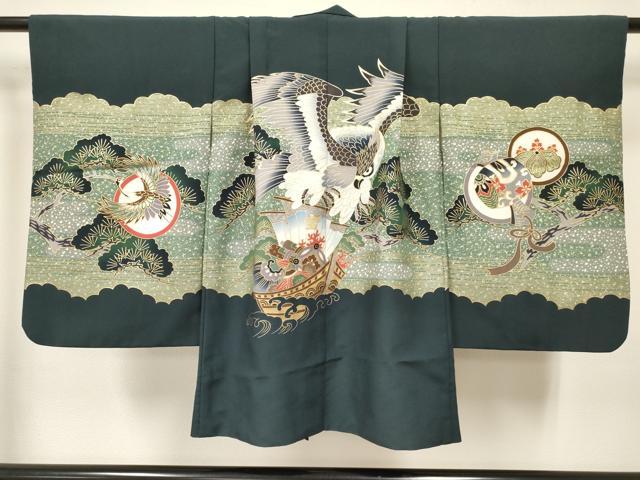 平和屋着物[]七五三 男の子 祝着・羽織セット 鷹 鷲 宝船 飛鶴松文 金彩 DABC5319ma