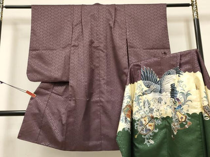 平和屋着物[]七五三　男の子　祝着・羽織セット　鷹　鷲　打ち出の小槌　更紗花文　金彩　DABC5320ma