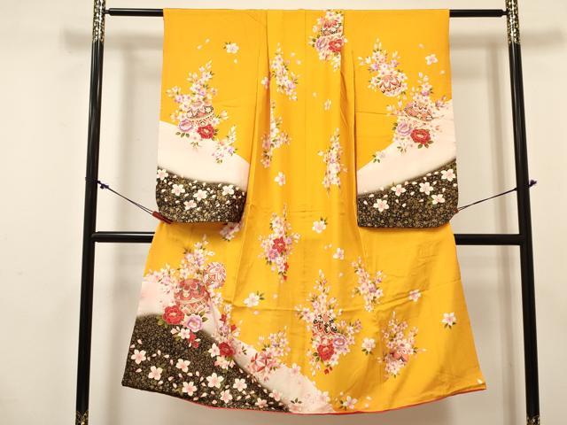 平和屋着物[]七五三　女の子　７歳　祝着　四つ身　長襦袢(単衣・半衿刺繍)セット　鞠花文　金彩　逸品　DABC5323ma
