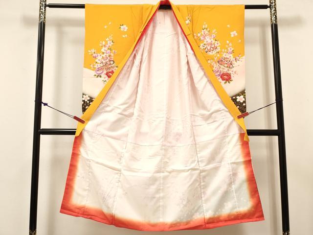 平和屋着物[]七五三　女の子　７歳　祝着　四つ身　長襦袢(単衣・半衿刺繍)セット　鞠花文　金彩　逸品　DABC5323ma