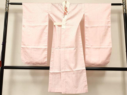 平和屋着物[]七五三　女の子　７歳　祝着　四つ身　長襦袢(無双仕立て・半衿刺繍)セット　鴛鴦花文　暈し染め　金彩　逸品　DABC5324ma
