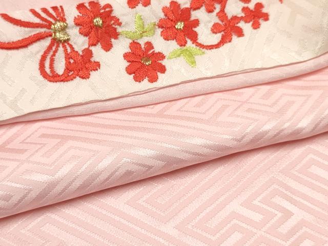 平和屋着物[]七五三　女の子　７歳　祝着　四つ身　長襦袢(無双仕立て・半衿刺繍)セット　鴛鴦花文　暈し染め　金彩　逸品　DABC5324ma
