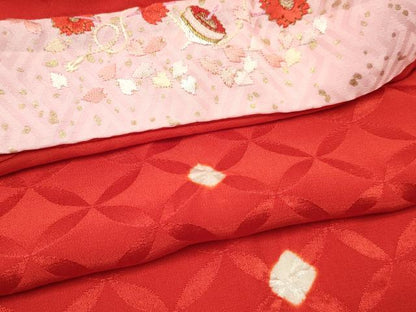 平和屋着物[]女の子　子供　長襦袢　無双仕立て　七宝文　半衿刺繍　逸品　DABC5325ma
