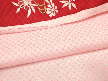 平和屋着物[]女の子　子供　長襦袢　単衣　鹿の子文様　半衿刺繍　洗える着物　DABC5327ma