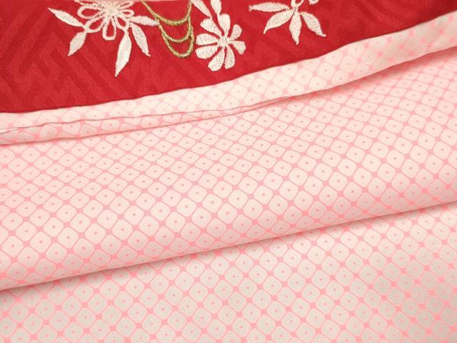 平和屋着物[]女の子 子供 長襦袢 単衣 鹿の子文様 半衿刺繍 洗える着物 DABC5327ma