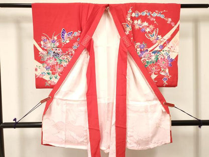 平和屋着物[]お宮参り 女の子 祝着 産着 初着 のしめ 鼓花蝶文 金銀彩 逸品 DABC5331ma