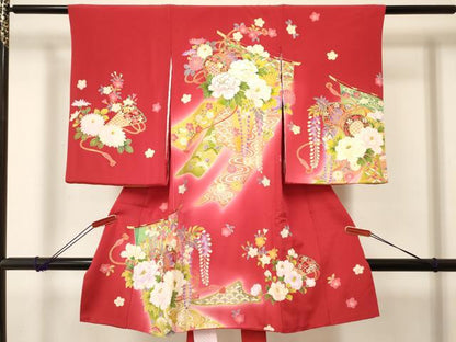 平和屋着物[]お宮参り　女の子　祝着　産着　初着　のしめ　刺繍　几帳鼓牡丹花文　暈し染め　金彩　逸品　DABC5332ma