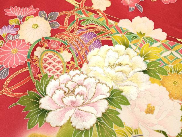 平和屋着物[]お宮参り　女の子　祝着　産着　初着　のしめ　刺繍　几帳鼓牡丹花文　暈し染め　金彩　逸品　DABC5332ma