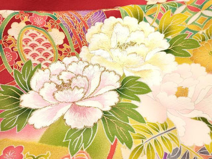平和屋着物[]お宮参り　女の子　祝着　産着　初着　のしめ　刺繍　几帳鼓牡丹花文　暈し染め　金彩　逸品　DABC5332ma