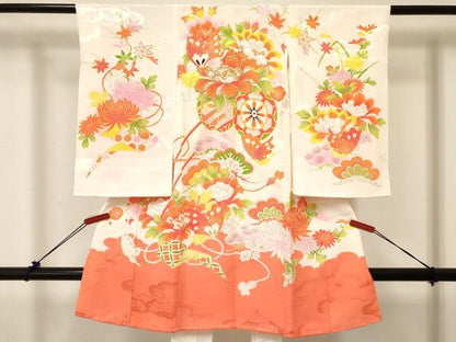 平和屋着物[]お宮参り　女の子　祝着　産着　初着　のしめ　刺繍　舞蝶花車文　金彩　逸品　DABC5334ma