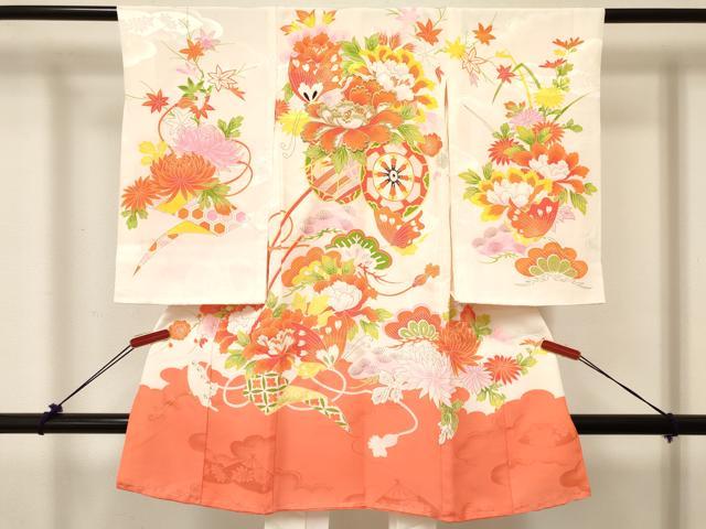 平和屋着物[]お宮参り　女の子　祝着　産着　初着　のしめ　刺繍　舞蝶花車文　金彩　逸品　DABC5334ma